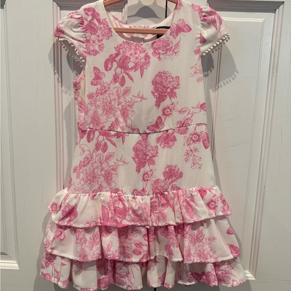 Zunie White and Pink Floral Ruffle Dress